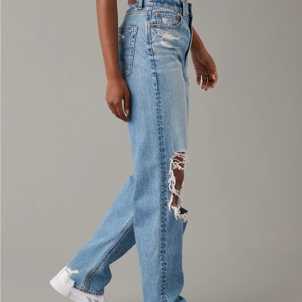 american eagle strigid ripped highest waist baggy straight jeans - Picture 4 of 12
